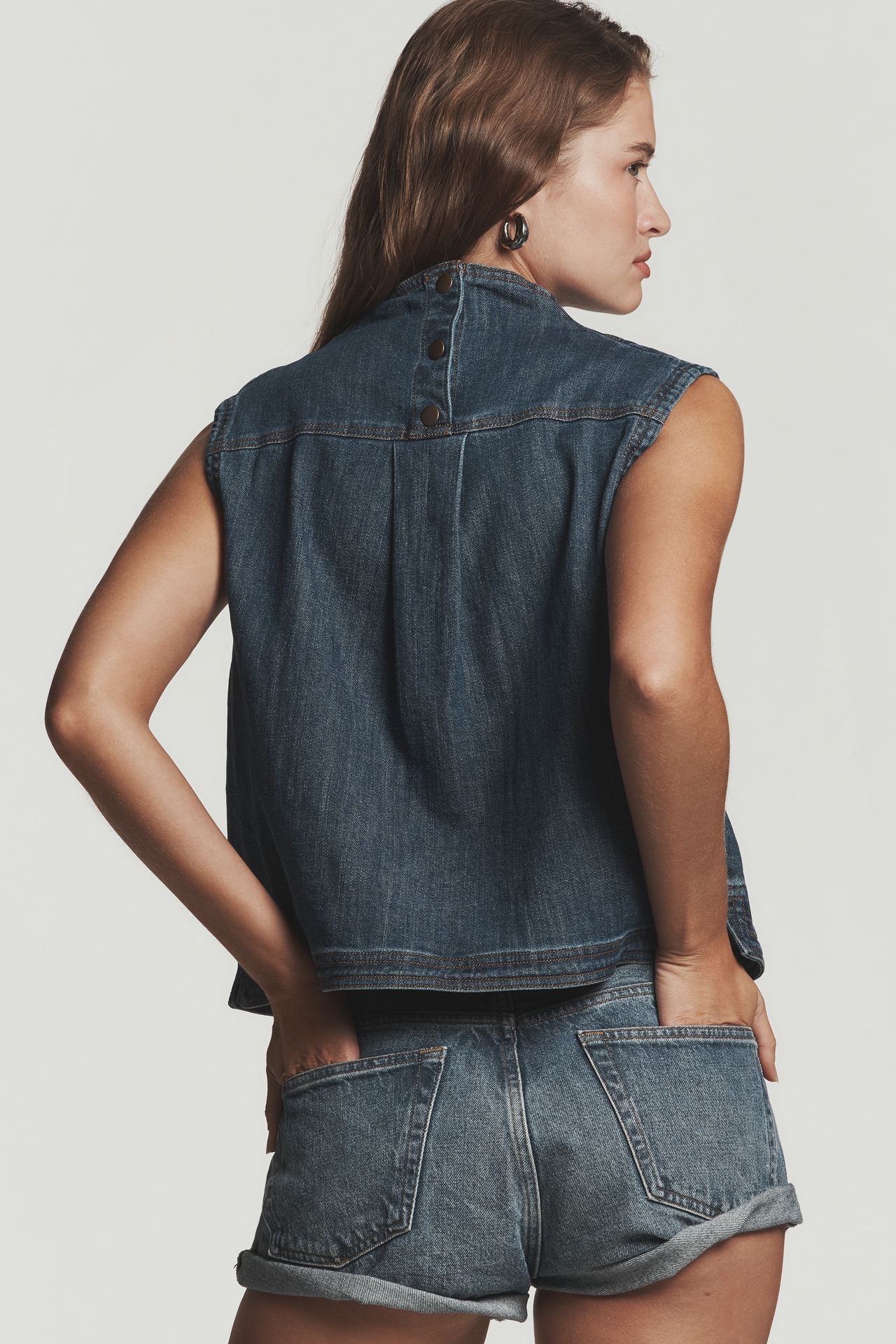 Pilcro Cowl-Neck Sleeveless Denim Top