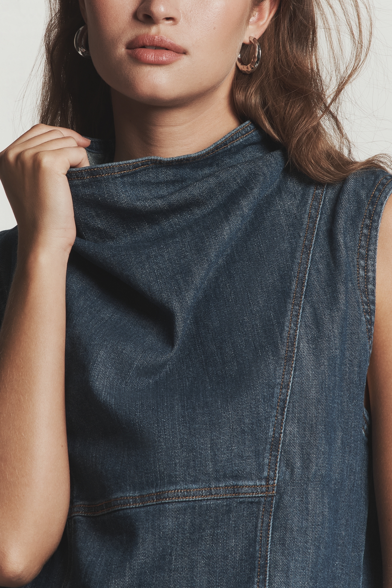 Pilcro Cowl-Neck Sleeveless Denim Top
