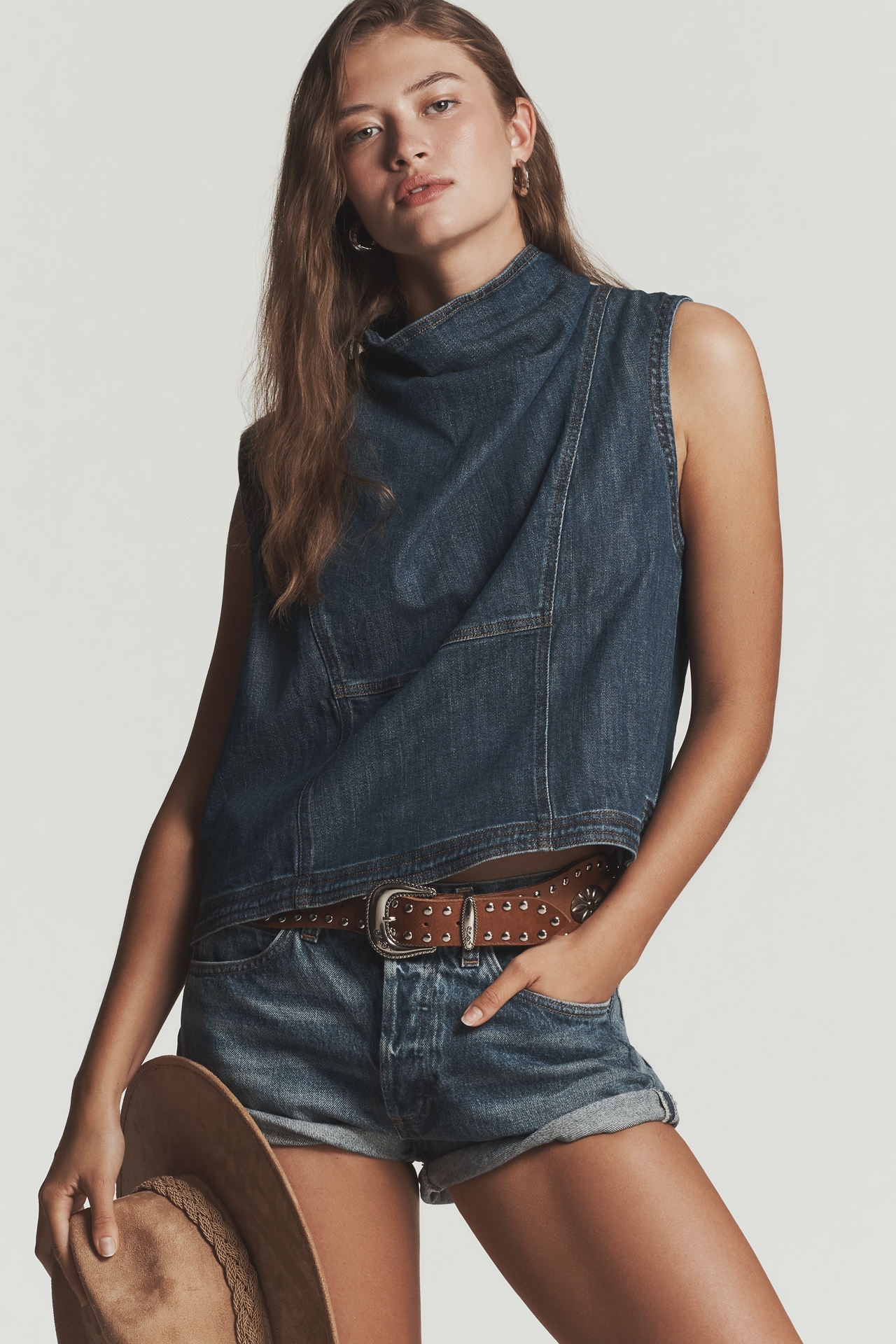 Pilcro Cowl-Neck Sleeveless Denim Top
