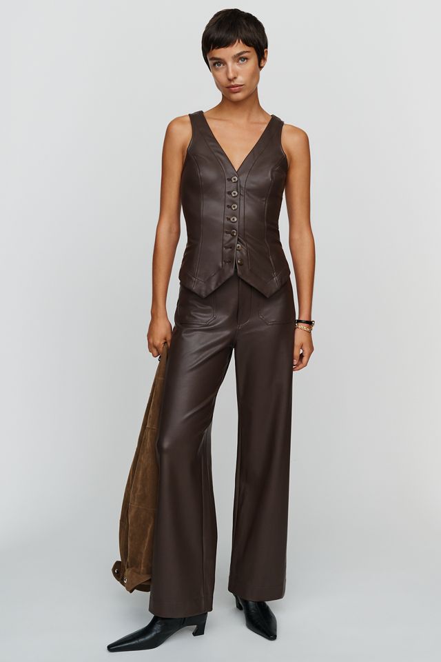 Halsey Faux Leather Slim Button-Front Vest #1