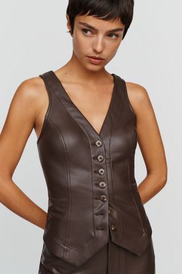 Halsey Faux Leather Slim Button-Front Vest
