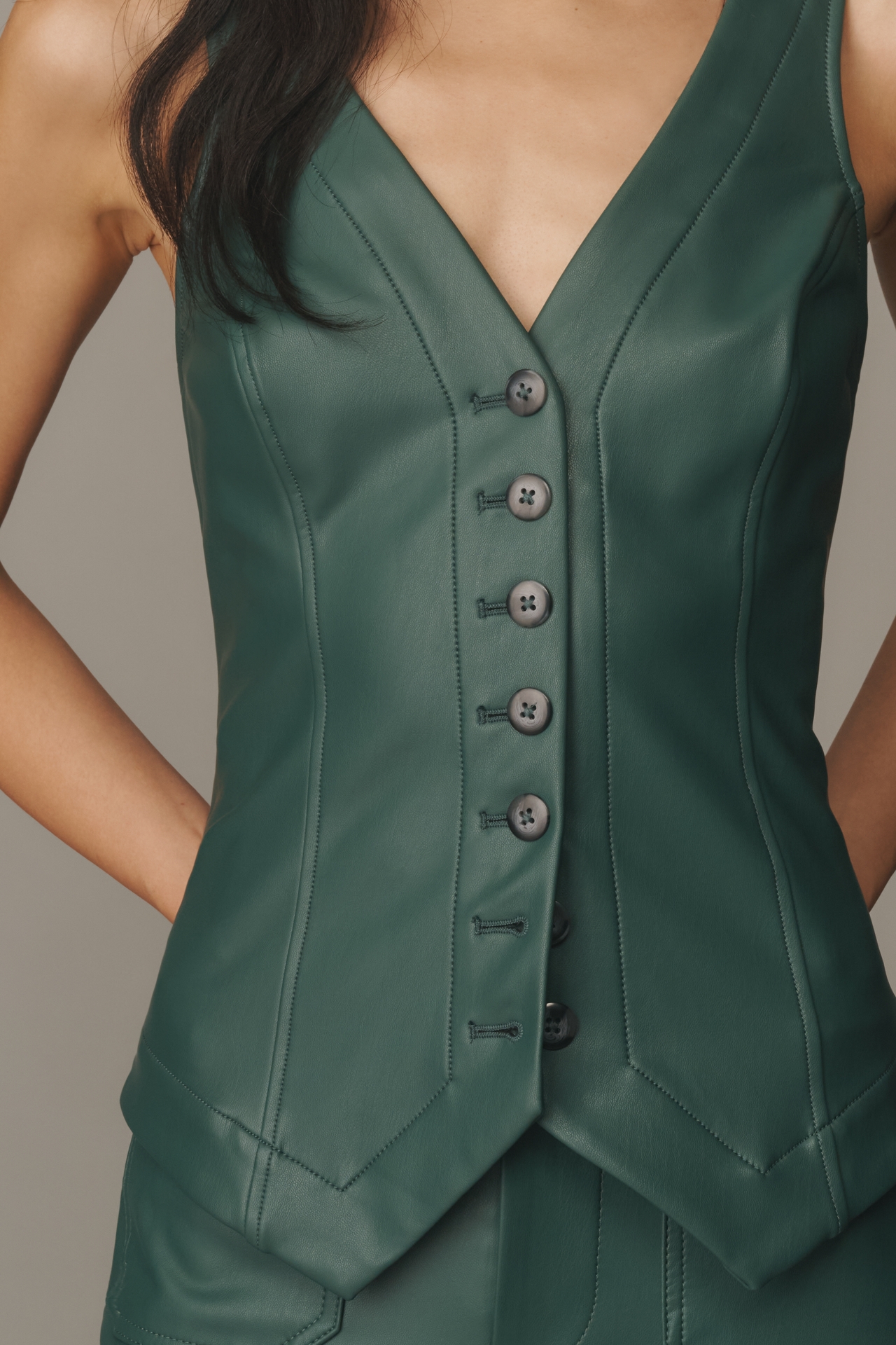 The Halsey Faux-Leather Slim Button-Front Vest