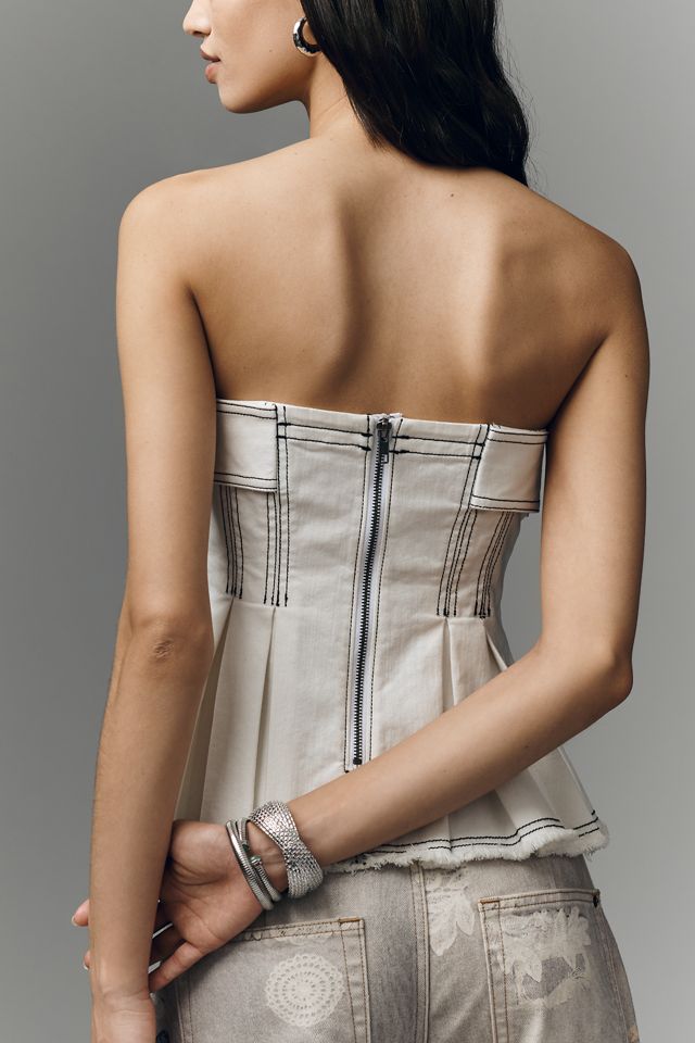 Pilcro Belted Strapless Denim Peplum Top #2