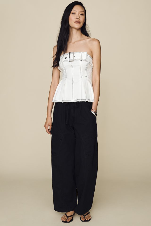 Pilcro Belted Strapless Denim Peplum Top | Anthropologie