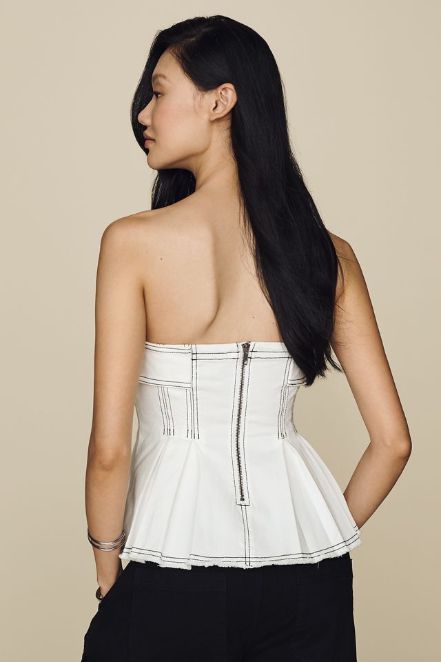 Pilcro Belted Strapless Denim Peplum Top #3