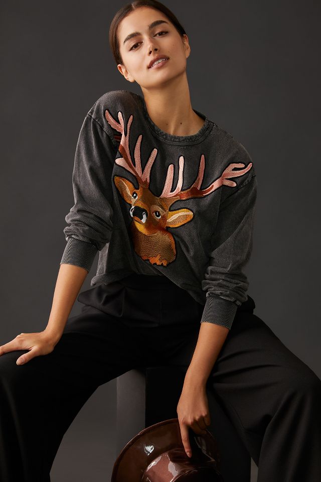 REINDEER ANTLER MONOGRAM EMBROIDERED SWEATSHIRT – MissTsMonogrammingLLC