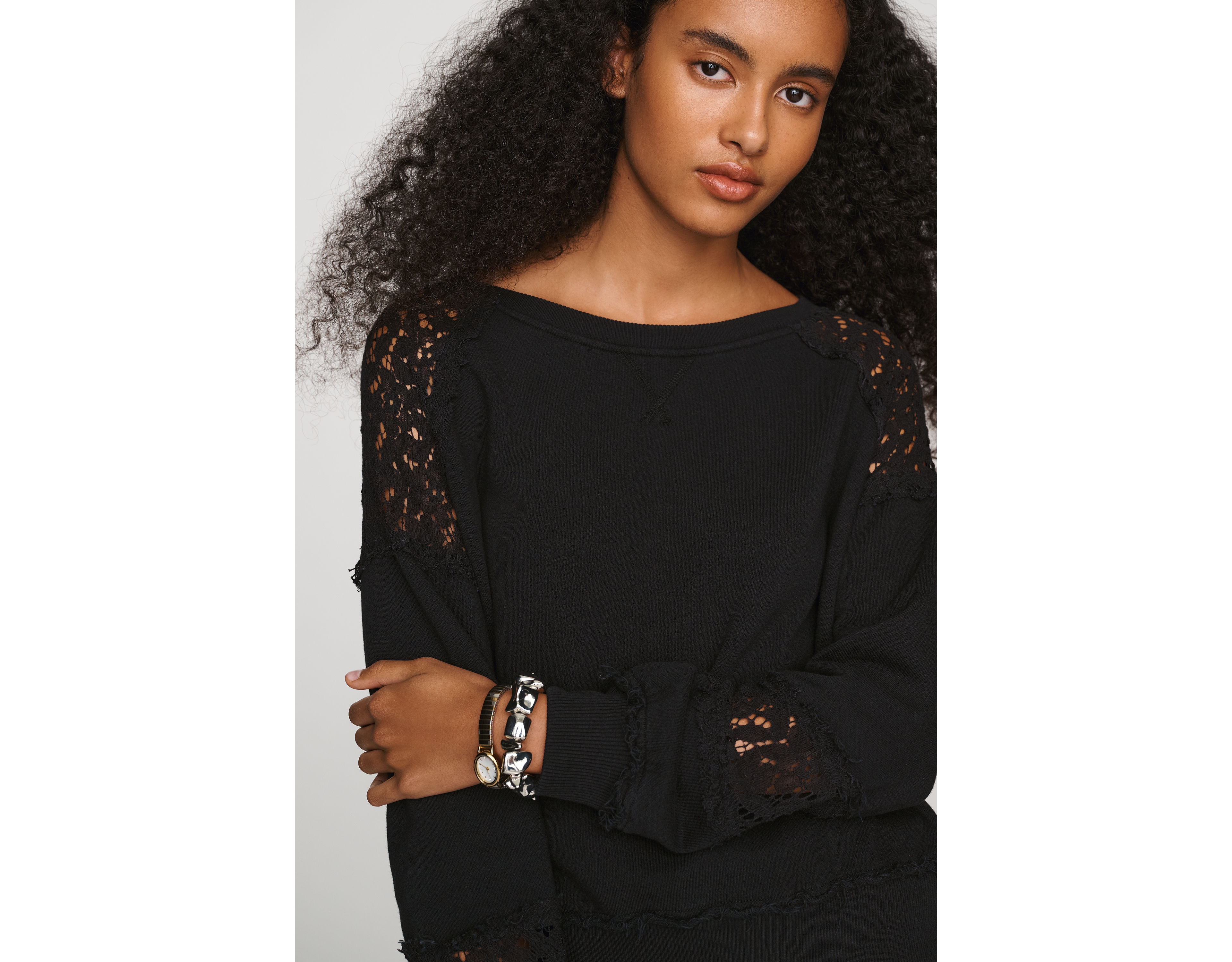 Wilt 100% Cotton Lace Long-Sleeve Top