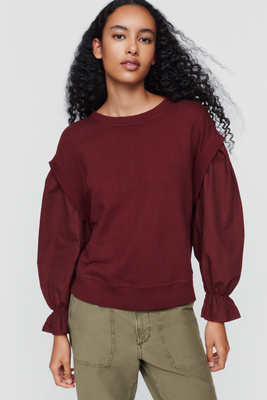 Wilt 100% Cotton Woven & Knit Puff Sleeved Sweatshirt by Anthropologie