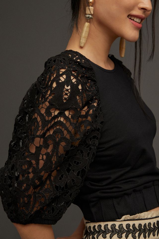 Lace sleeve clearance sweatshirt