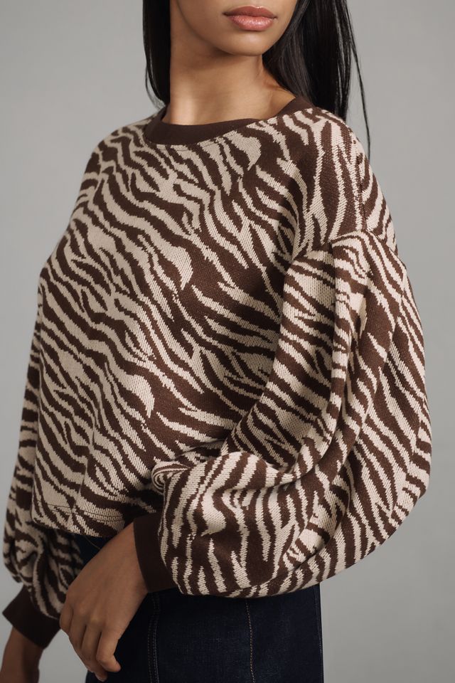 Blue Tassel BalloonSleeve Animal Print Jumper Anthropologie UK