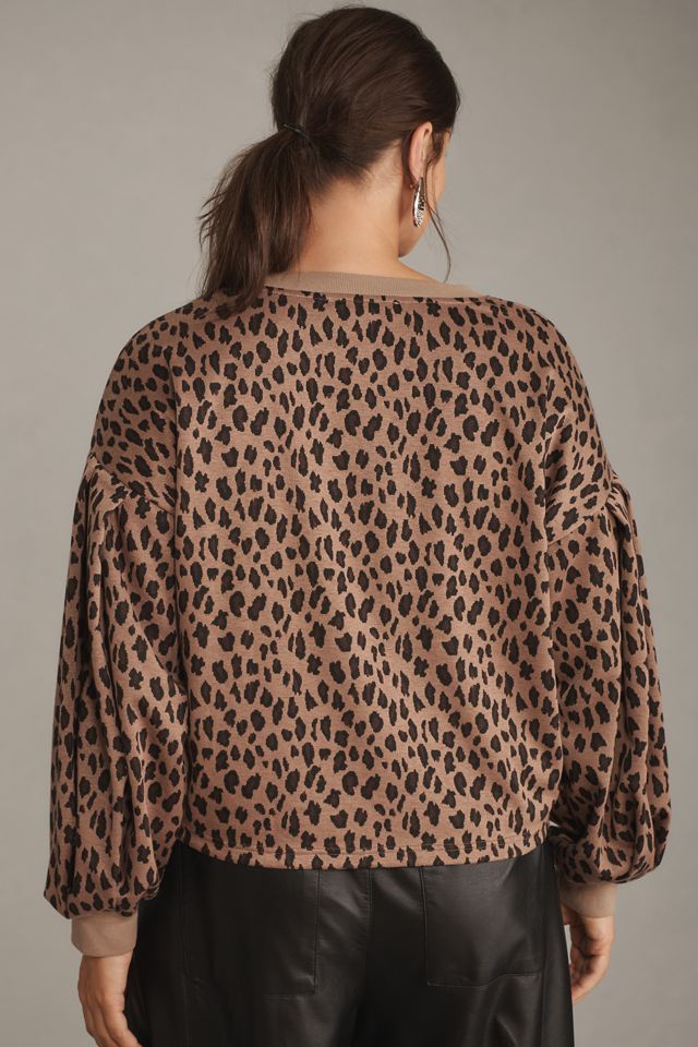 Blue Tassel Balloon-Sleeve Cheetah Sweatshirt #5