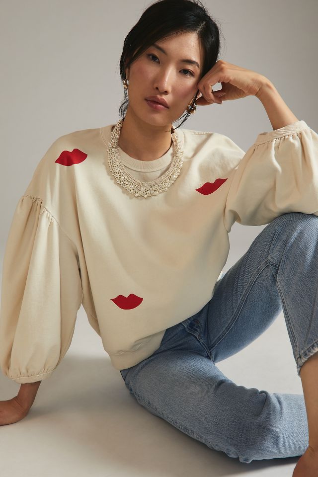 Clare V Sweatshirt In Marigold W/lips - Cv Exclusive