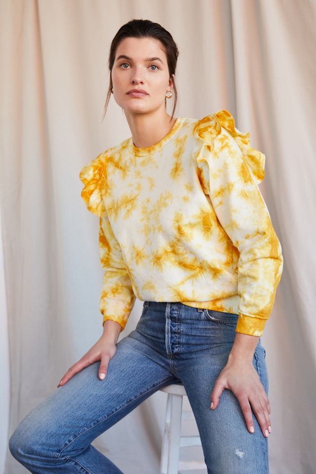 Clare V. Marigold Ruffled Tie Dye Sweatshirt