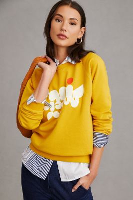 Clare V. Graphic Print Crew Neck Sweatshirt - Yellow Tops, Clothing -  W2436348