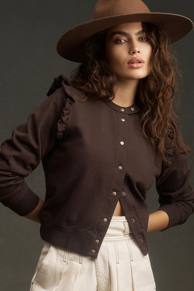 Clare V. Le Snap Ruffled Cardigan Sweater