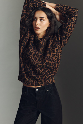 Clare V Oversized Animal Print Sweatshirt In Brown
