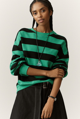 Letluv Striped Long-sleeve Crew-neck Pullover In Green