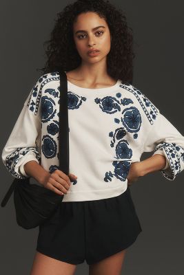By Anthropologie Long-sleeve Floral Embroidered Top In White