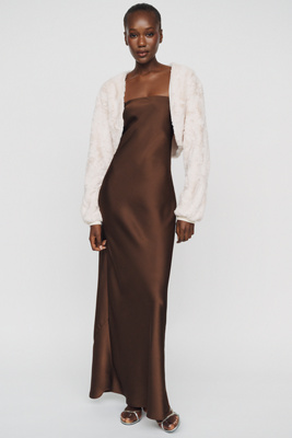 Boléro Court Femme En Fausse Fourrure - Manches Longues, Ouvert - Taille S à XL - Noir, Kaki, Rose - Pour Robe D'hiver - 12