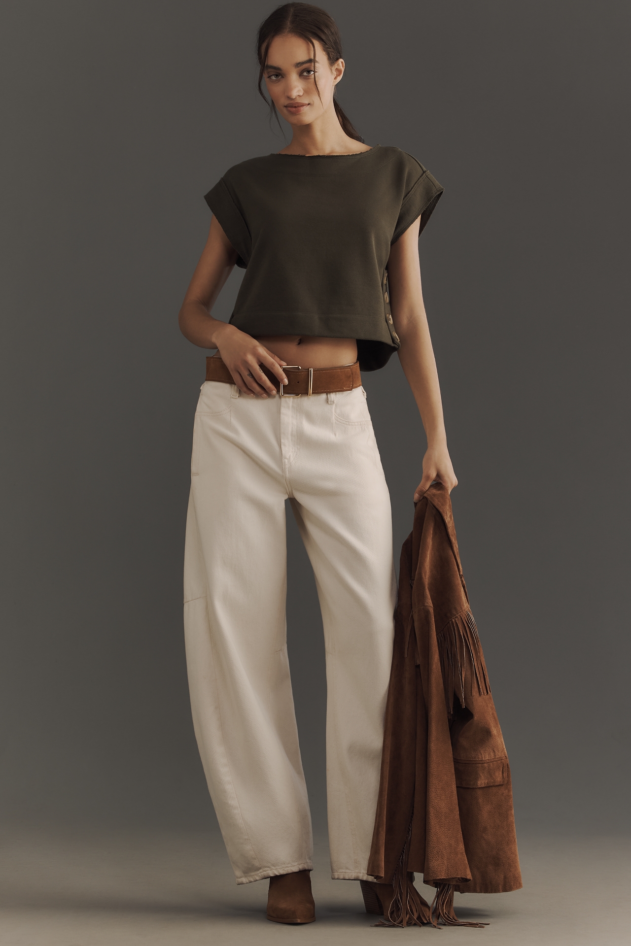 By Anthropologie Drop-Shoulder Cropped Top