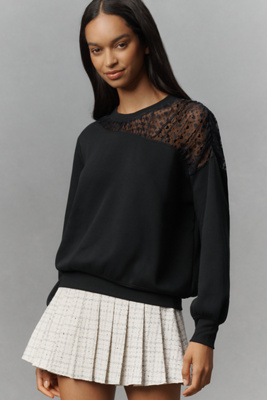 Maeve Sheer-shoulder Pullover Knit Top In Black