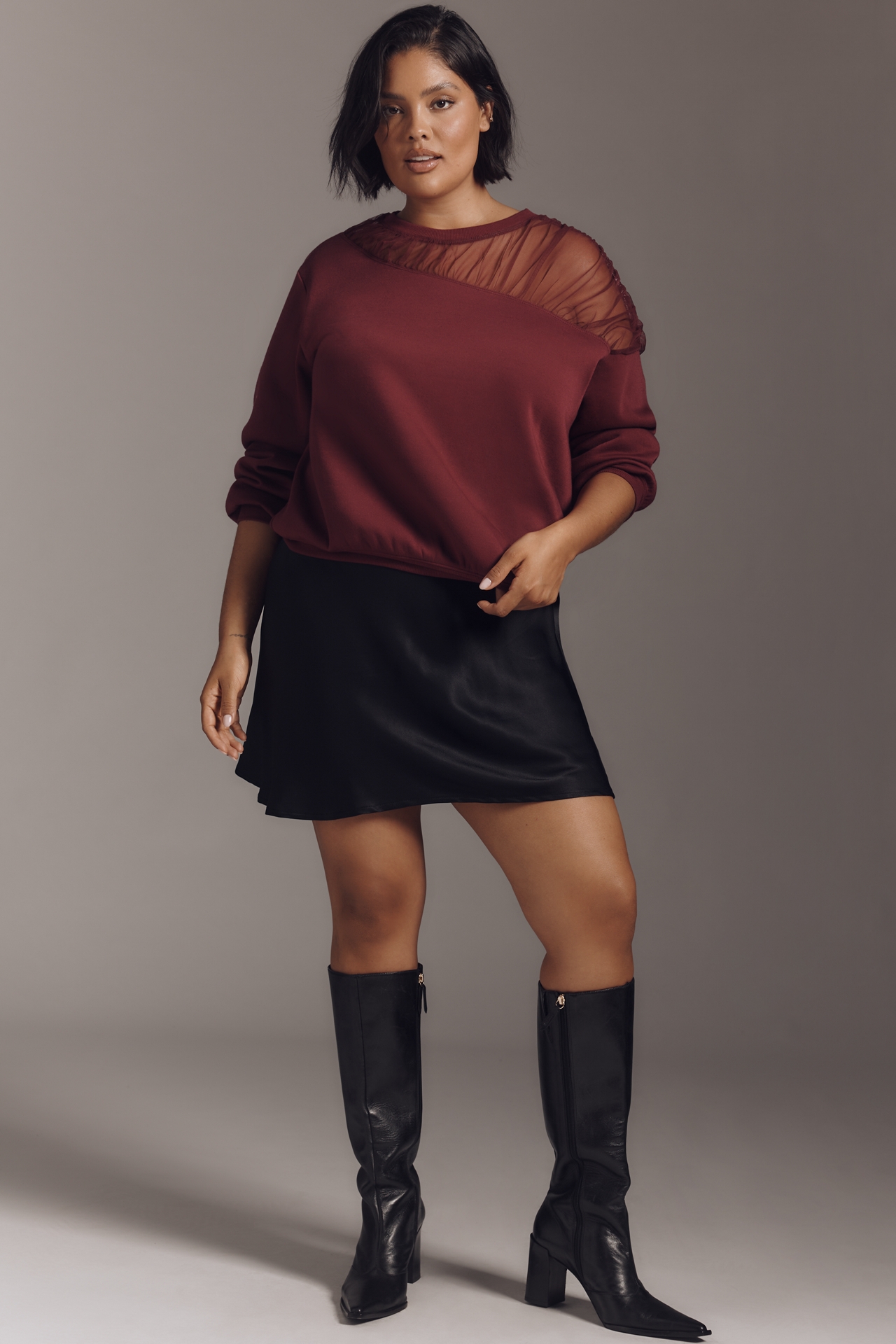Maeve Sheer-Shoulder Pullover Knit Top