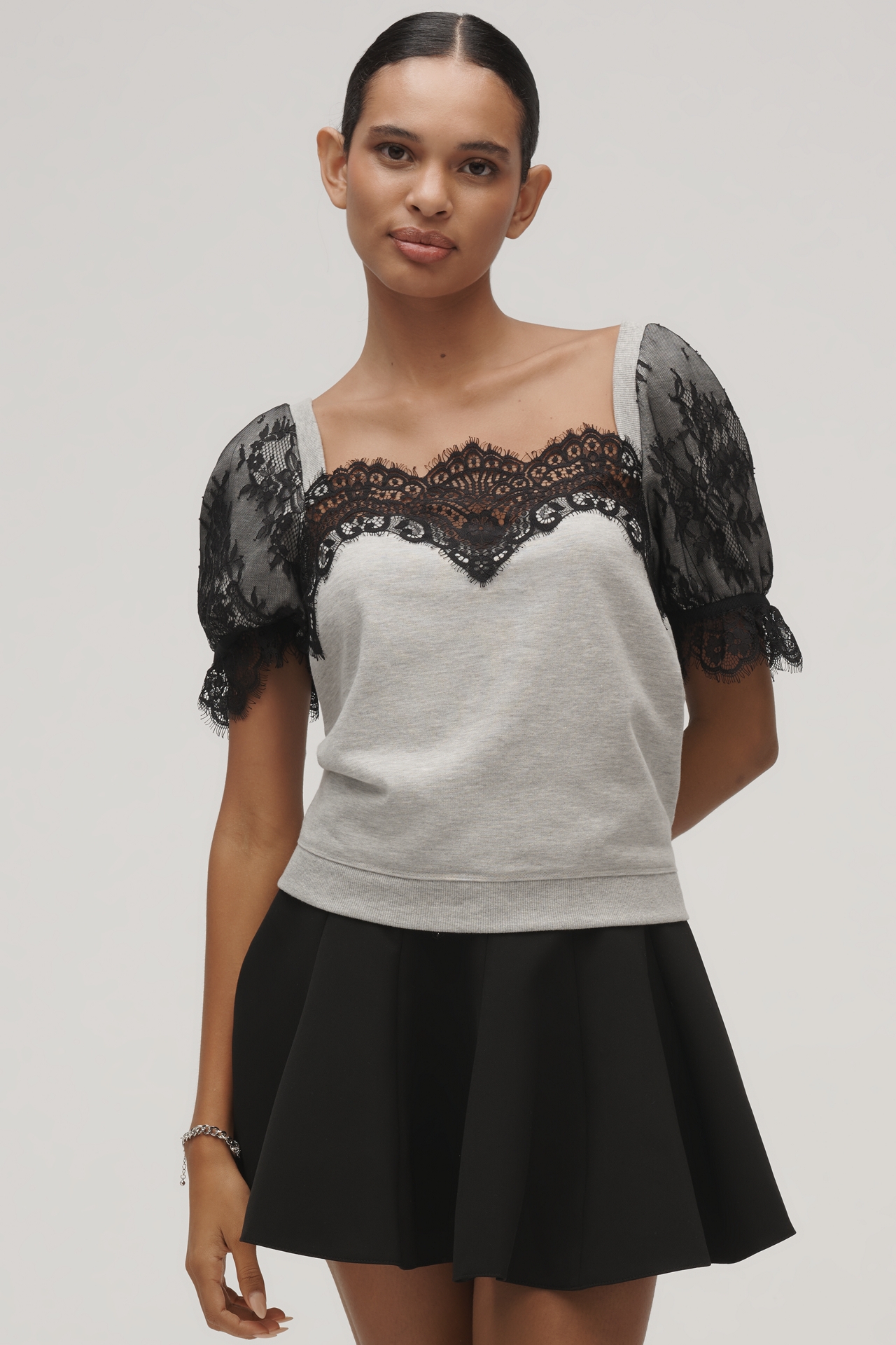 Maeve Puff-Sleeve Lace-Trim Top