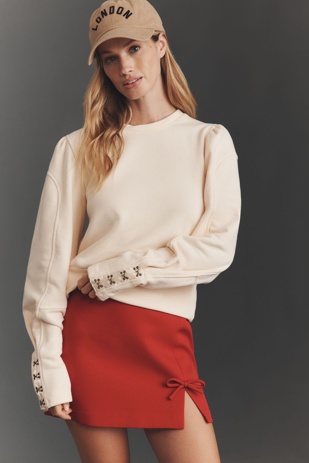 By Anthropologie Fastened Puff-Sleeve Pullover - Cream, Standard, M