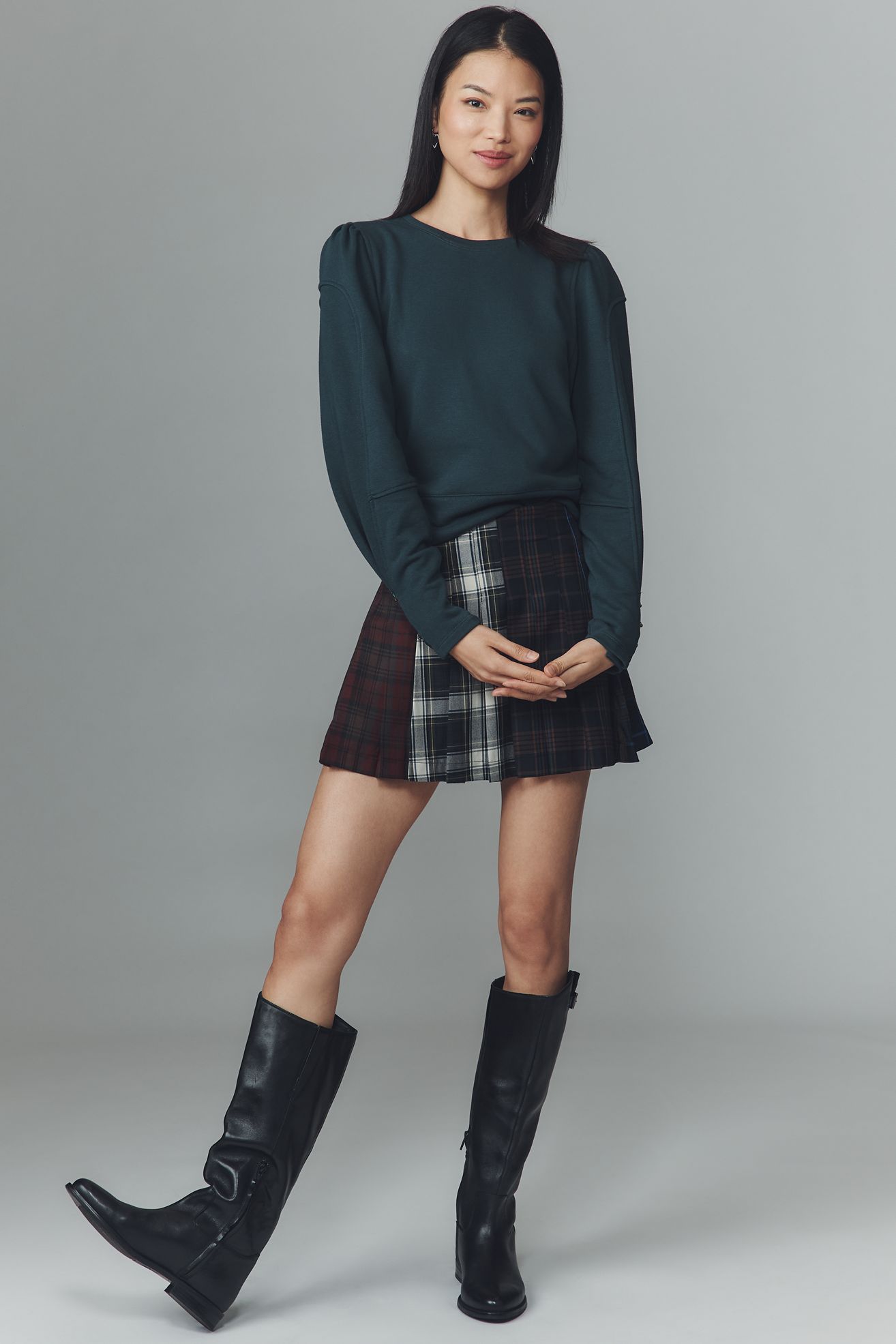 By Anthropologie Fastened Puff-Sleeve Pullover - Deep Hunter, Petite, M Petite