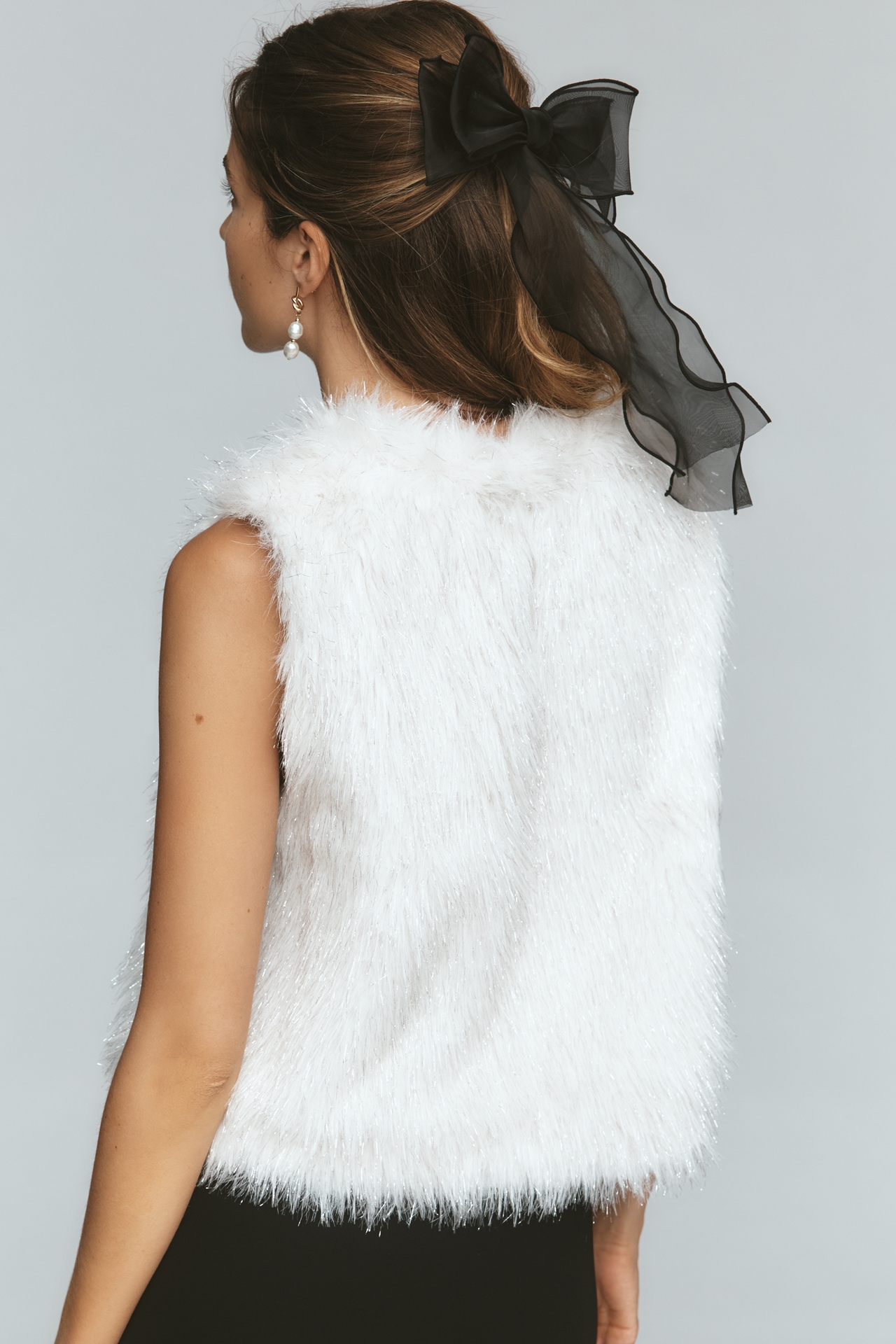 Maeve Shimmered Faux-Fur Sleeveless Mock-Neck Top