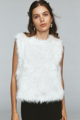 Maeve Shimmered Faux-Fur Sleeveless Mock-Neck Top