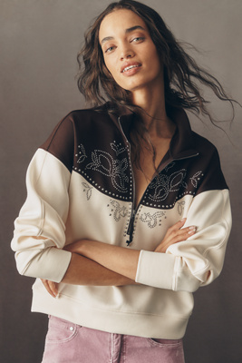 By Anthropologie Studded Half-zip Sweatshirt In Multi