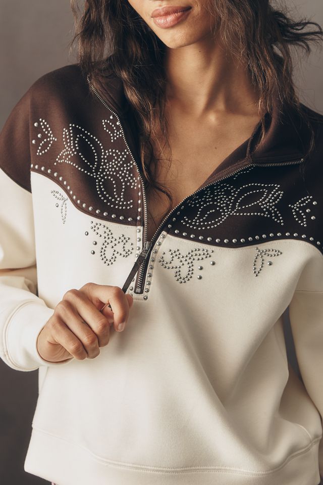 By Anthropologie Studded Half-Zip Sweatshirt #3