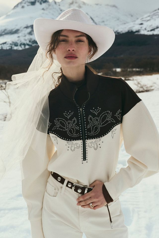 By Anthropologie Studded Half-Zip Sweatshirt #5