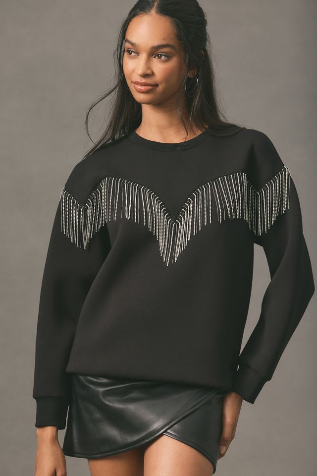 English Factory Rhinestone Fringe Sweatshirt #1