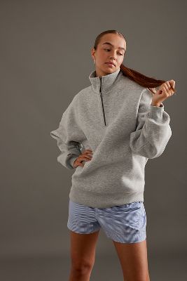 Shop Anthropologie Oversized Half-zip Sweatshirt In Multicolor