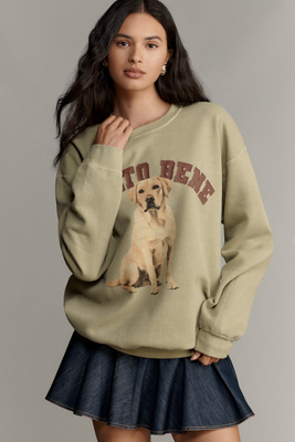 By Anthropologie Mon Amour Dogs Graphic Sweatshirt In Green