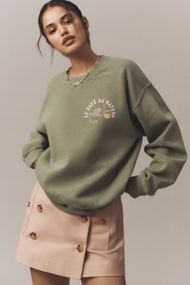 By Anthropologie Le Café Du Matcha Graphic Sweatshirt In Green