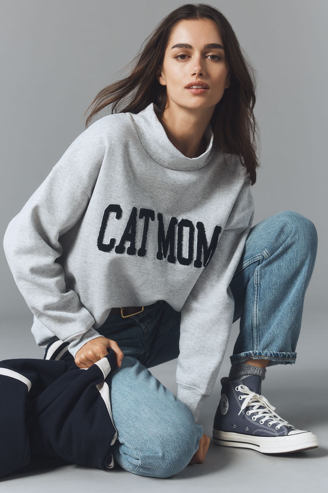 By Anthropologie Mock-Neck Pet Mom Sweatshirt - Cat Mom, Standard