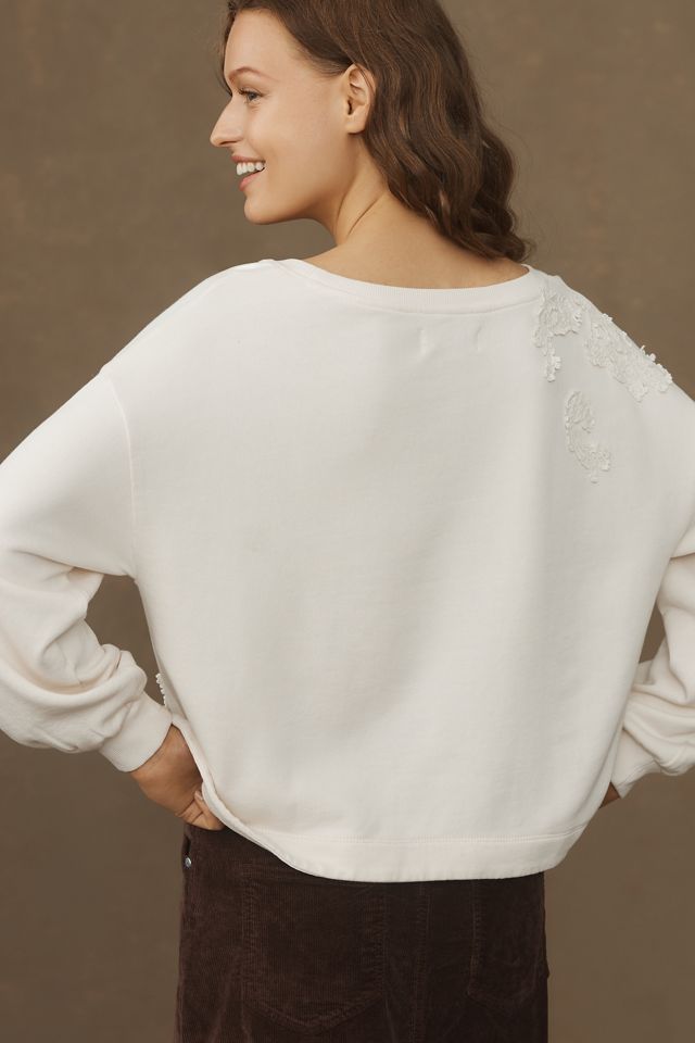 By Anthropologie Crochet Appliqué Pullover #1