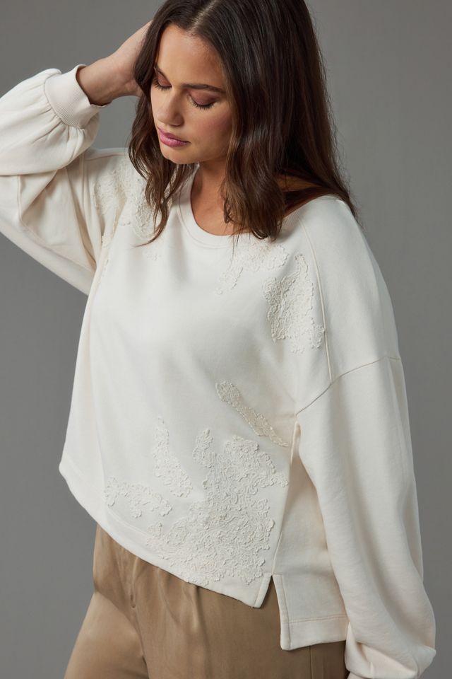 By Anthropologie Crochet Appliqué Pullover #7