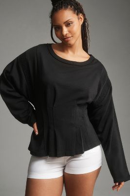 Shop Pilcro Long-sleeve Cocoon Corset Top In Black