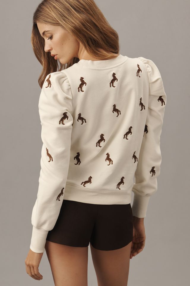 Maeve Puff-Sleeve Embroidered Sweatshirt #1