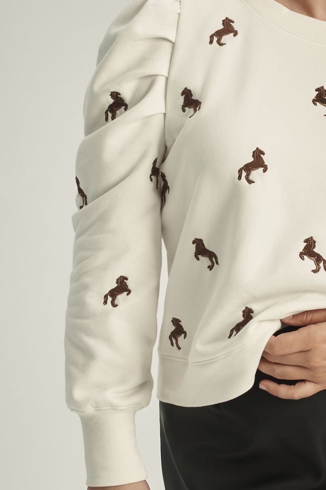 Maeve Puff-Sleeve Embroidered Sweatshirt #5