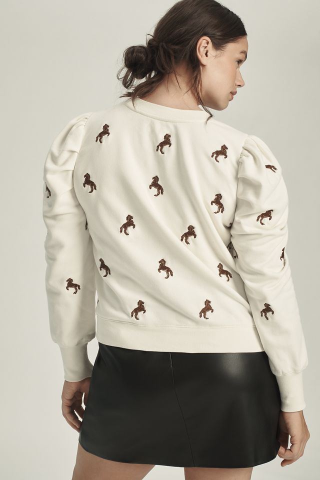 Maeve Puff-Sleeve Embroidered Sweatshirt #6