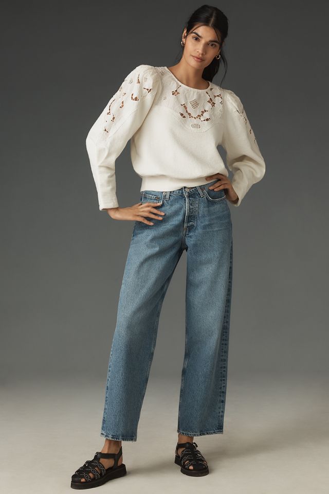 By Anthropologie Lace Cutwork Mutton-Sleeve Top #1