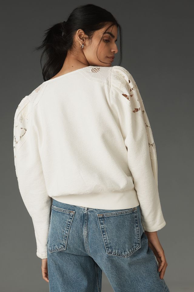 By Anthropologie Lace Cutwork Mutton-Sleeve Top #2