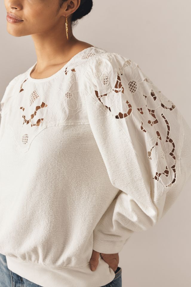 By Anthropologie Lace Cutwork Mutton-Sleeve Top #4