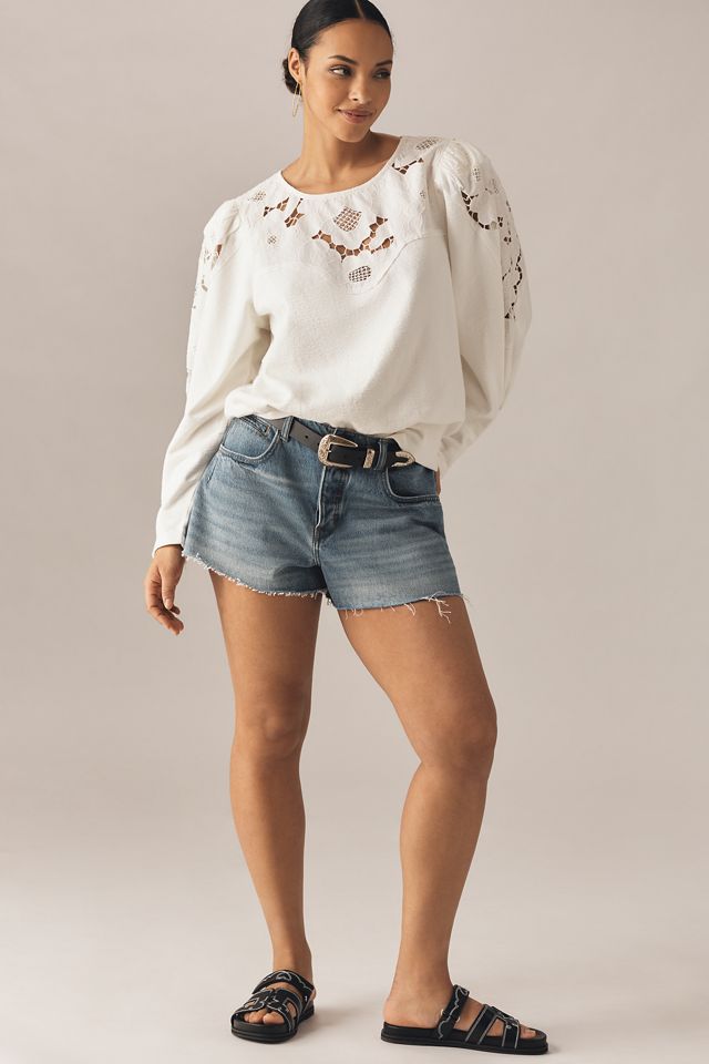 By Anthropologie Lace Cutwork Mutton-Sleeve Top #5