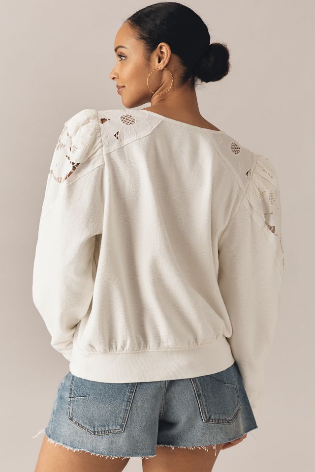 By Anthropologie Lace Cutwork Mutton-Sleeve Top #6